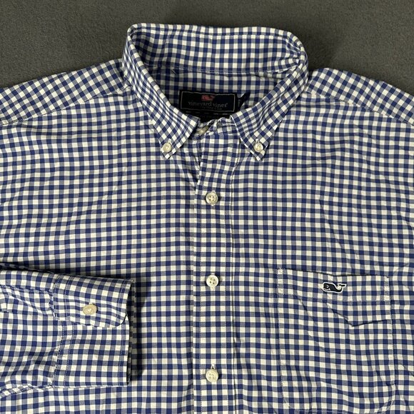 Vineyard Vines Shirt Mens Large Blue White Gingham Classic Fit Tucker Nylon - Picture 3 of 14
